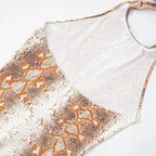 CUTENOVA Women'S Full-Body Printed Hanging Neck Tie Backless Skinny Five Points Jumpsuit Simple Casual Sexy Street Jumpsuit