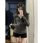 ay Fce Lined Hoodie Women's Sportswear Slim Fit Autumn Winter Casual Versatile Outerwear Korean Sle Commute Design