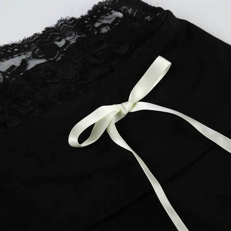 Cuteandpsycho Lace Patchwork Bow Straight Pants Y2K Fashion Aesthetic Cute Trousers Harajuku Streetwear Joggers 2000s Bottoms