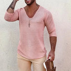 2025 Men's Casual Long Sleeve Kniited Sweaters Thin Style Mens Spring Autumn Clothing Solid V Neck Knitting Pullover Knit Tops