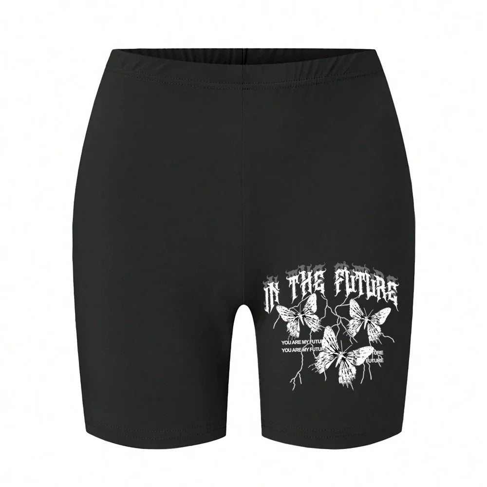 Casual Women Fitness Short Pantsbeautiful Dreamy Purple Butterfly Prints Leggings Short High Elastic Soft Thin Female Sportswear