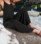 2023 AliExpress Europe and America New Jumpsuit Women's Cross border Summer Female Thread Backless Solid Color Sexy jumpsuit