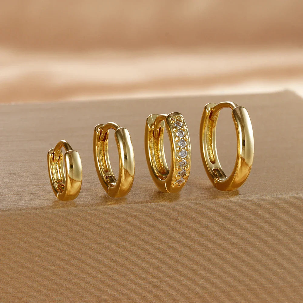 4PCS Set Stainless Steel Huggie Minimal Hoop Earrings 6/8/10mm Crystal Zirconia Helix Tragus Cartilage Earrings Piercing Jewelry