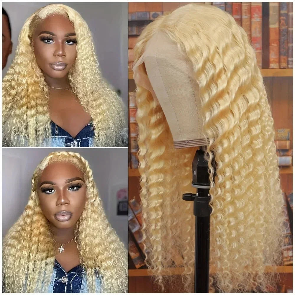 Deep Wave 13x6 HD Lace Frontal Human Hair Wig 30 40 Inch Curly 613 Honey Blonde Water Wave 13x4 Lace Front Wigs For Women 250%