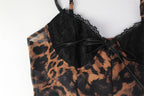 Ahagaga Sexy Leopard Women's Mini Dresses Camisole Sleeveless V-Neck Slim Fit Lace Bows Blackless Streetwear Bodycon Vestidos