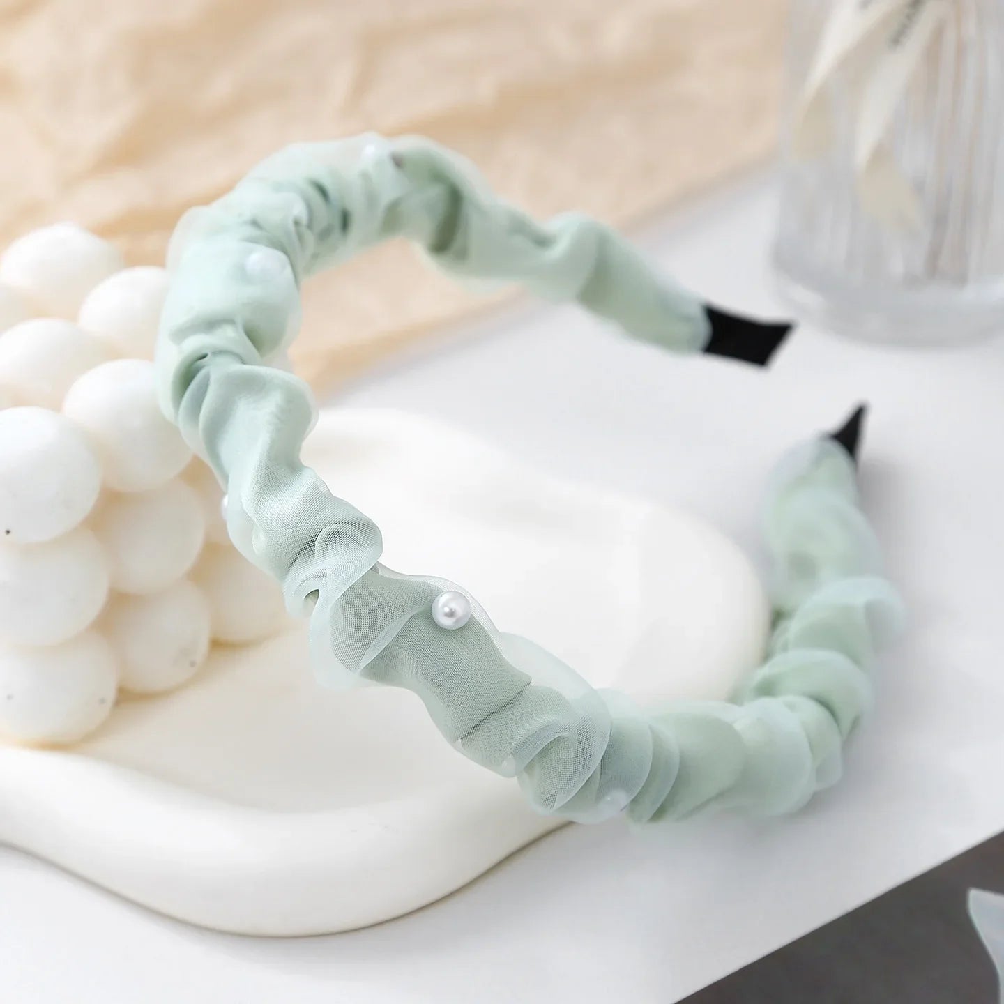 1pc Mesh Pearl Embellished Fine Hairband with Elastic Colorful Daily Top Head Decoration and Hair Accessories