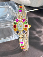 Color zircon advanced sense diamond set women's watch niche bracelet bracelet Small exquisite quartz watch cross-border hot sale