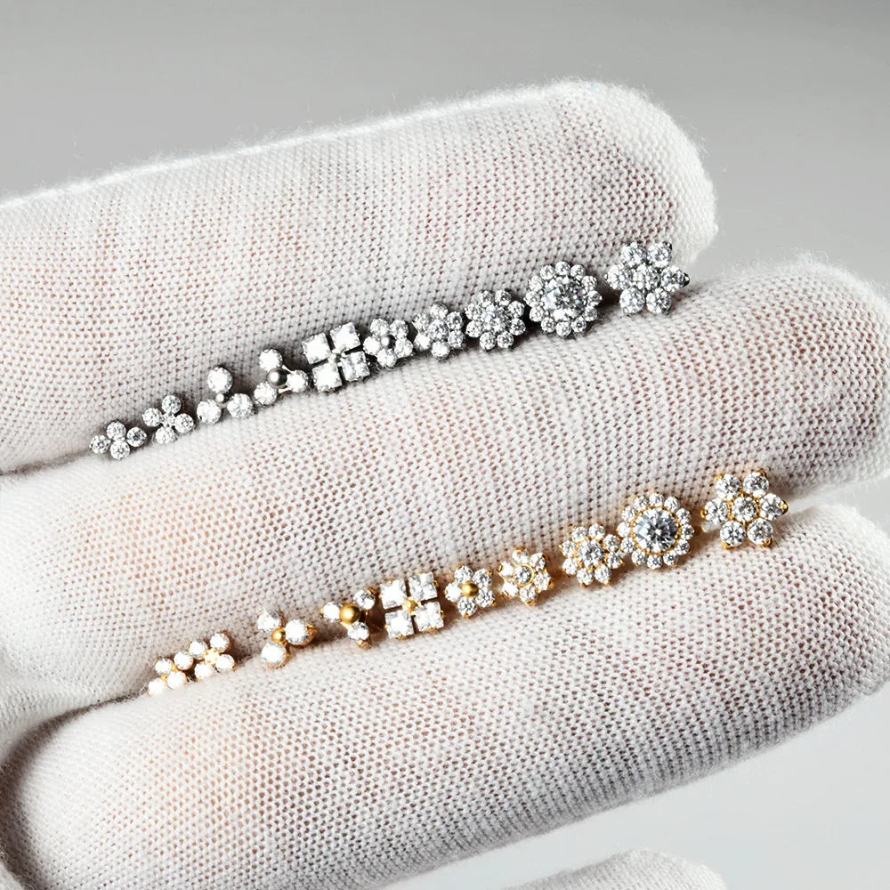 1PC ASTM F136 Titanium Flower CZ Labret Stud Internal Thread Piercing Lip Stud Daith Conch Earring Piercing Jewelry Wholesale