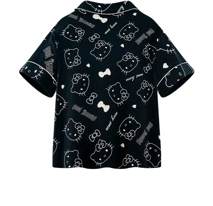 2Pcs/Set Hello Kitty Pajamas Anime Student Loungewear Kawaii Cute Girls Home Wear Shirt Shorts Set