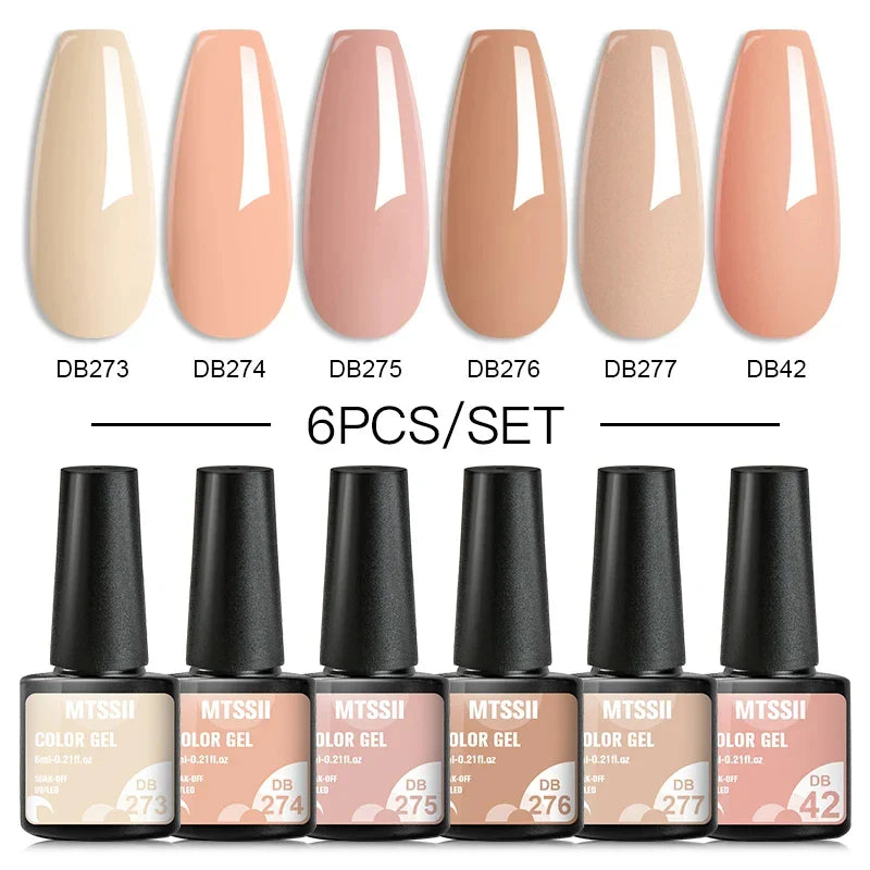 6PCS/SET Glitter Bright Pink Peach Gel Nail Polish Kit Spring Colorful Semi Permanent Soak Off Art UV Gel Varnish For Manicure