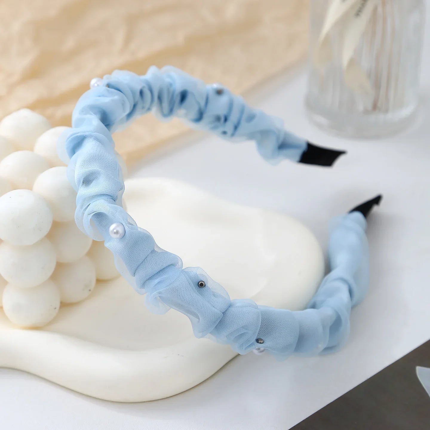 1pc Mesh Pearl Embellished Fine Hairband with Elastic Colorful Daily Top Head Decoration and Hair Accessories