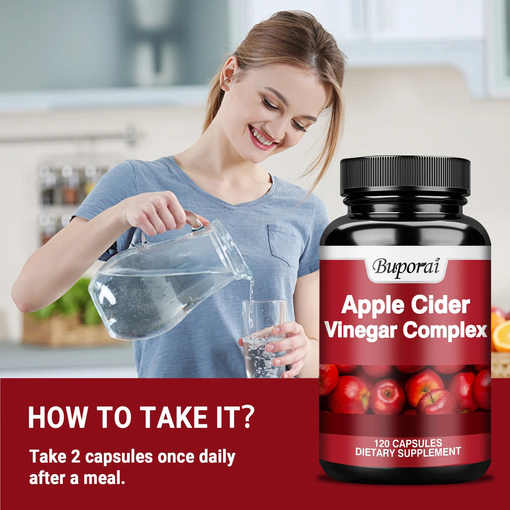 Apple Cider Vinegar - Improves Digestion, Appetite Suppression,Weight Management, Relieves Bloating - 120 Capsules