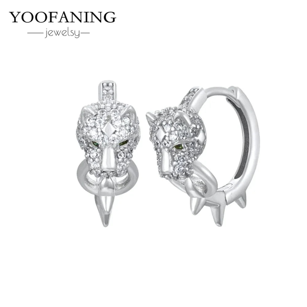 925 Sterling Silver Ear Needle Exquisite Luxury Hoop Earrings Unique Leopard Pendant Animal Design Women's Earrings Jewelry Gift