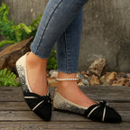 2025 Spring Autumn Pointed Bow Flat Shoes Women's Fashion Lightweight Comfortable Casual Shoes  Large Size Women Loafers
