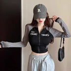 American Style Zippered Long Sleeved T-shirt