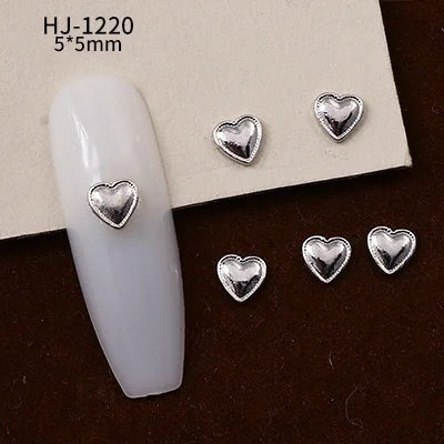 20PCS 3D Glossy Gold Silver Metallic Love Heart Various Crook Frame Solid Alloy Nail Art Rhinestones Decorations Manicure Charms