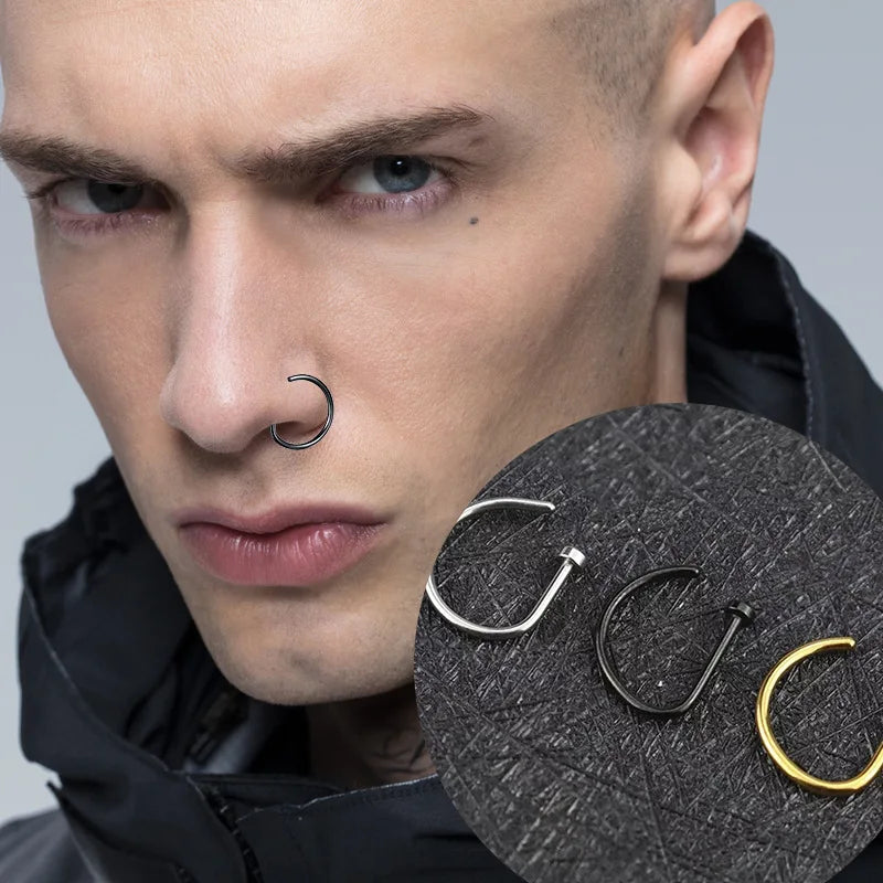 1/3/5Pcs 316L Stainless Steel Fake Piercing Nose Rings for Women Men, D-Shape Septum Nose Ring Clip On Nose Piercing Jewelry