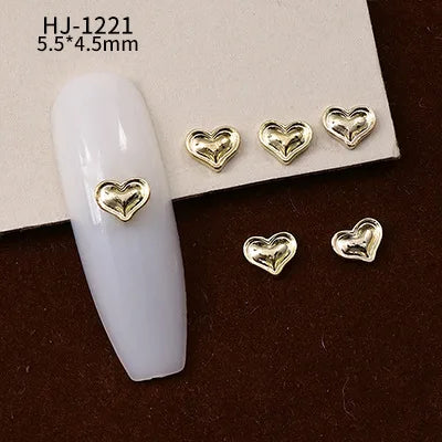 20PCS 3D Glossy Gold Silver Metallic Love Heart Various Crook Frame Solid Alloy Nail Art Rhinestones Decorations Manicure Charms