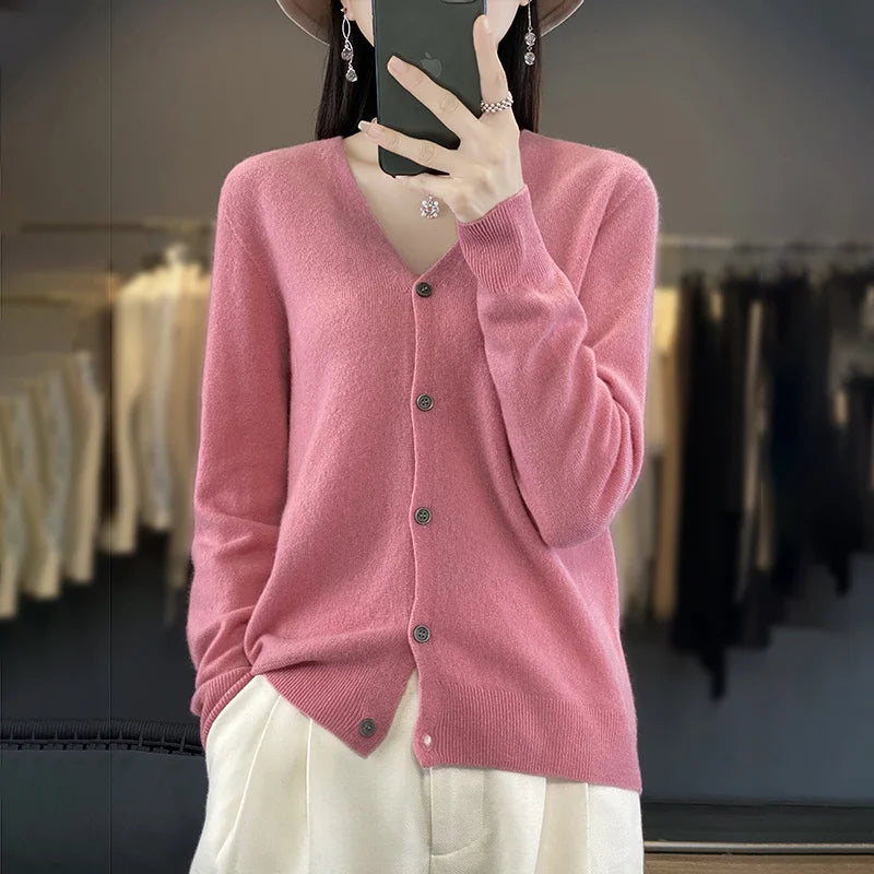 100 Merino Wool Knitted V-neck Sweater Women's Top Loose Korean Version Fashionable Versatile Autumn And Winter Cashmere Sweater