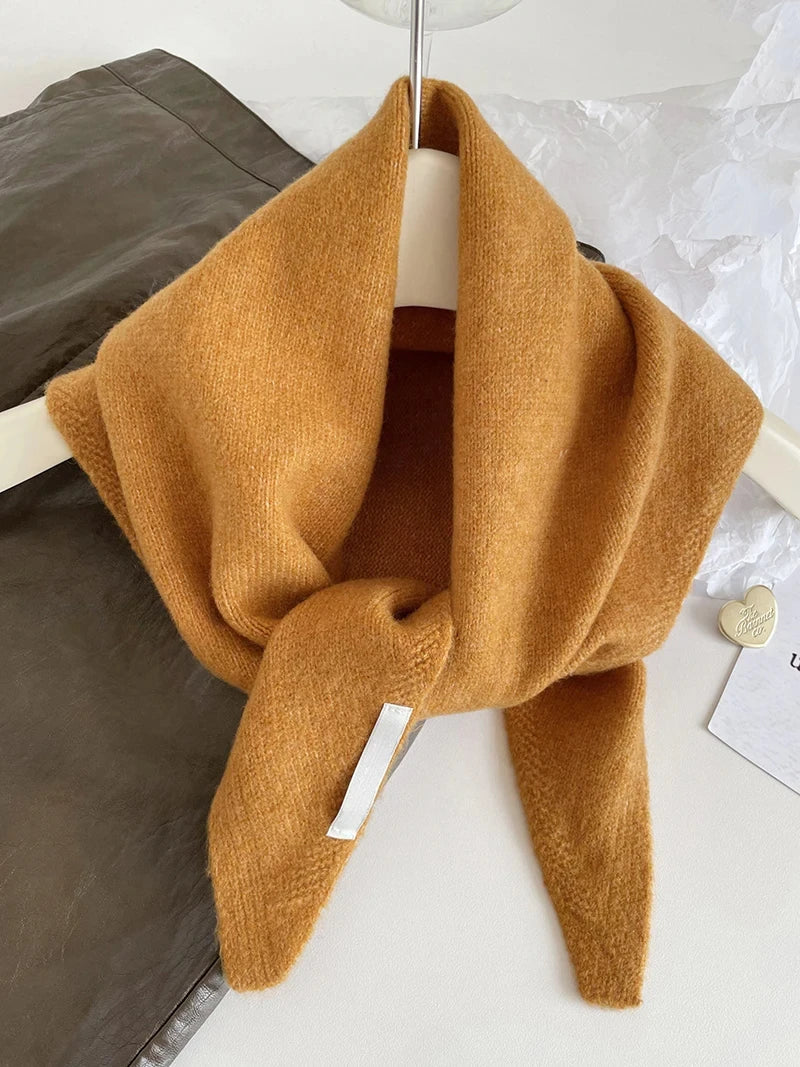 British Korean Style Niche Wool Knitted Triangular Scarf Women Headscarf Knitted Scarf Multi-functional Warm Knitted Scarf