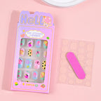 24Pcs Children Cartoon Nail Tips Colorful Cute Rabbit Pink Stars 6-14 Years old Girl Fake Nail With Jelly Glue Kids False Nail