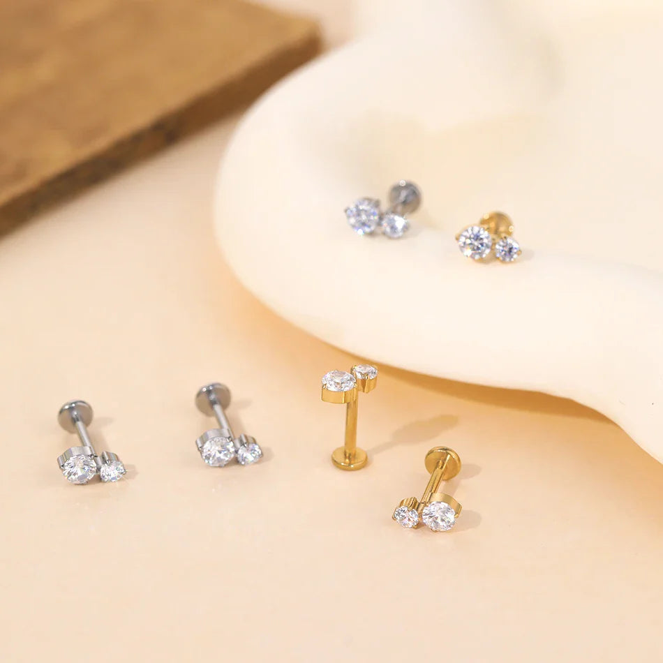 1PC Titanium Zircon Star Flower Labret Piercing for Women Cartilage Tragus Daith Helix Stud Earring Body Jewelry