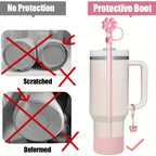 6pcs Reusable Accessories Set for Stanley 40oz Tumblers - Bow Straw Covers, Sparkling Straw, Protective Boot, Charm Chains