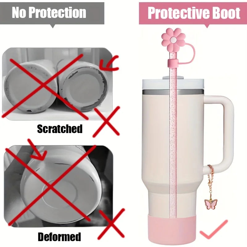 6pcs Reusable Accessories Set for Stanley 40oz Tumblers - Bow Straw Covers, Sparkling Straw, Protective Boot, Charm Chains