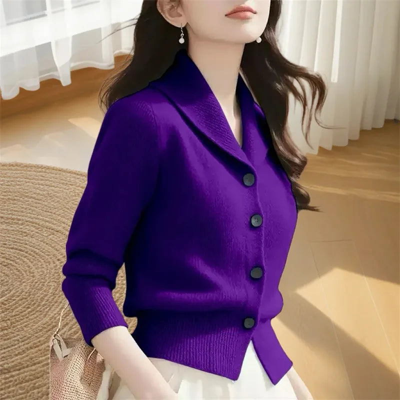 2025 New Spring Autumn Turndown Collar High End Women Knitt Cardigan Sweater Fashion Korean Version Female Knitwear Tops Jacket