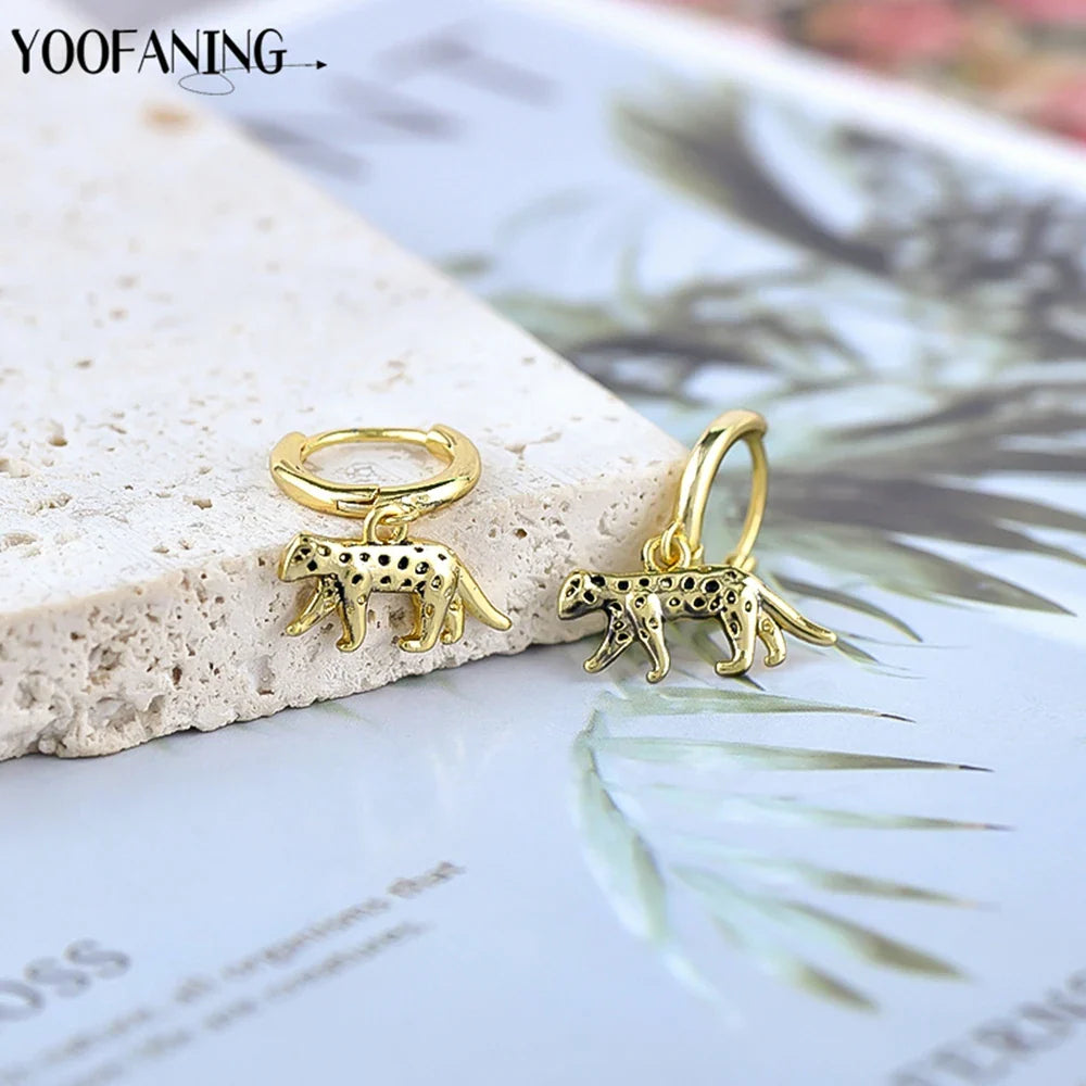 925 Sterling Silver Ear Needle Exquisite Luxury Hoop Earrings Unique Leopard Pendant Animal Design Women's Earrings Jewelry Gift