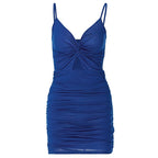 2022 Sexy Spaghetti Strap Bodycon Dress Women Backless Folds Wrap Hip Dresses Female Causal Streetwear Slim Dress Vestidos Robes