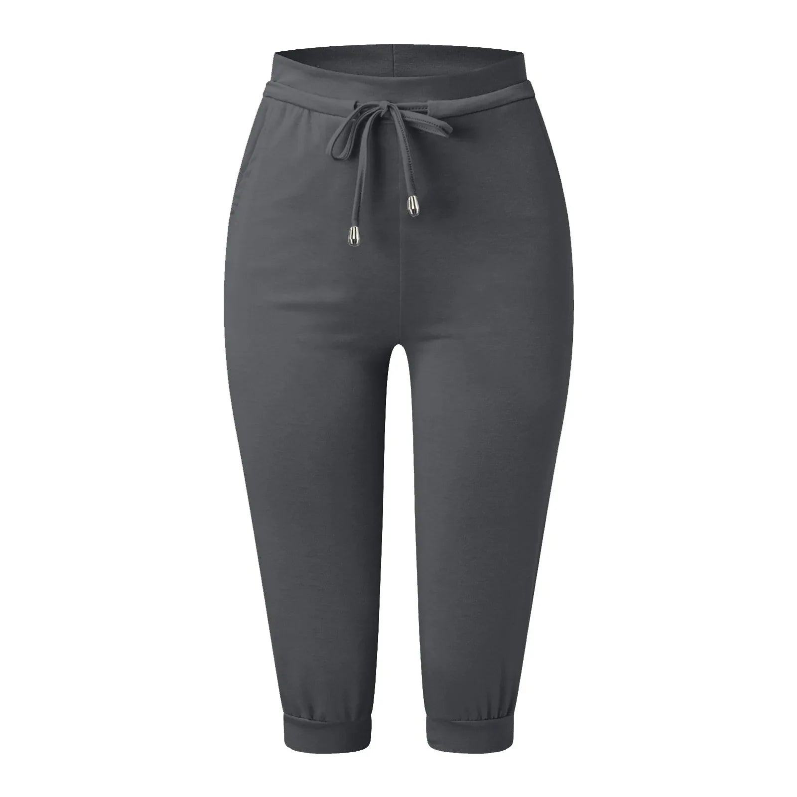 Classic Solid Color Jogging Pants Women Cotton Linen Capris Trousers Bandage Double Pocket Pants Summer Beach Vacation Wear