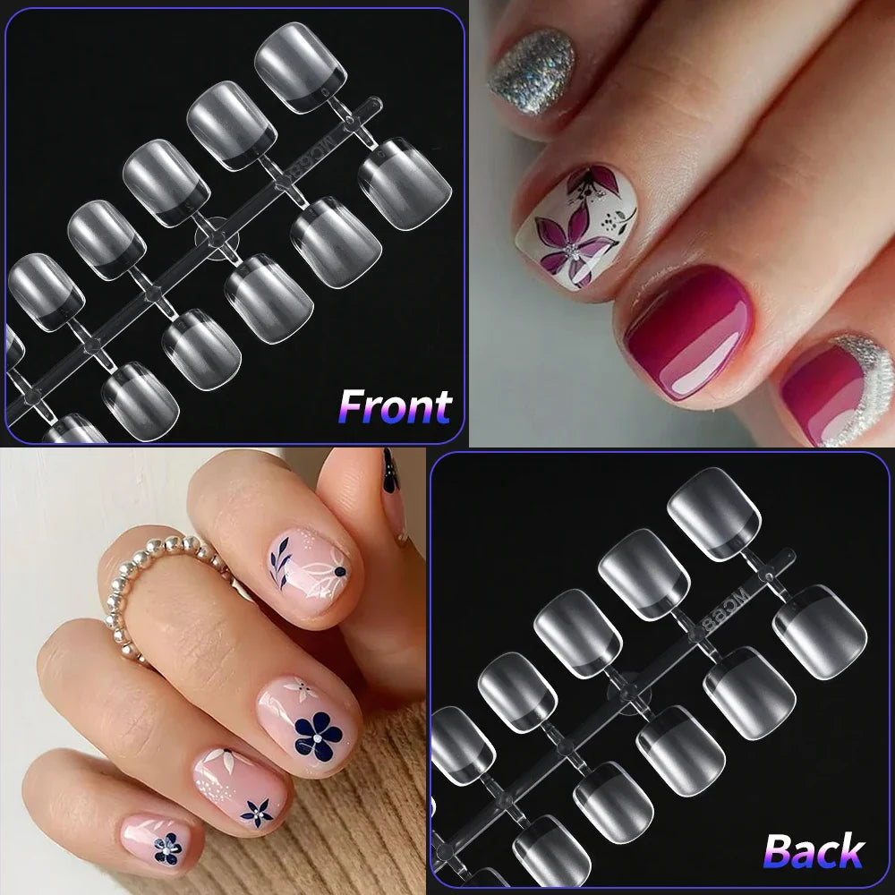 240pcs XS Fake Nails Short Square/Almond False Nail Tips Half Matte Acrylic Square Fingernails DIY For Manicure Extension Tools