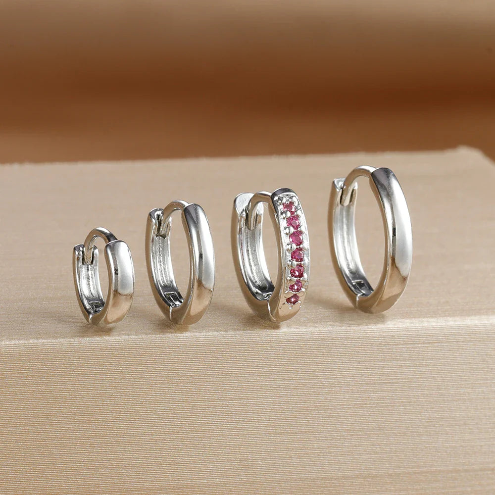 4PCS Set Stainless Steel Huggie Minimal Hoop Earrings 6/8/10mm Crystal Zirconia Helix Tragus Cartilage Earrings Piercing Jewelry