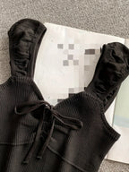 2024 Solid Color Ribbed Knotted Tank Top Casual Round Neck Tank Top For Spring & Summer Women's Clothing Knit Crop Top