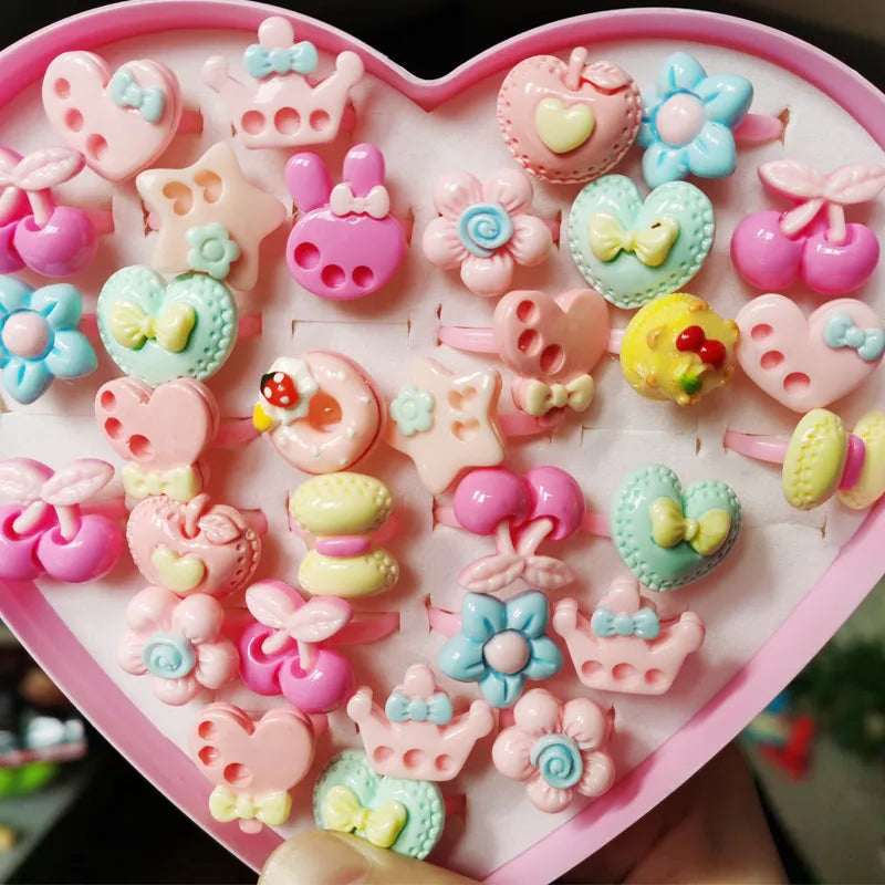 10pcs/lot Children's Cartoon Rings Candy Flower Animal Bow Shape Ring Set Mix Finger Jewellery Rings Kid Girls Toys Anillo