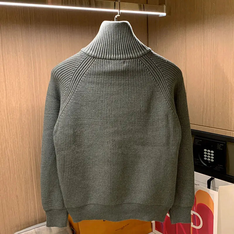 2025 Trendy Brand Solid Color Half Turtleneck Sweater for Men in Winter Personalized Side Zipper Sweater Design Warm Top