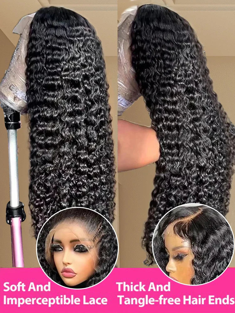 40 42 Inch Natural Color Deep Wave 13x4 13x6 HD Transparent Full Frontal Lace Curly Brazilian Human Hair Water Wigs 200 Density