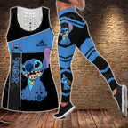 2024 Disney Stitch Women's Hollow Tanktop Yoga Set Summer Fitness Leggings Tracksuit Disney Cutout Tank Top Leggings Set