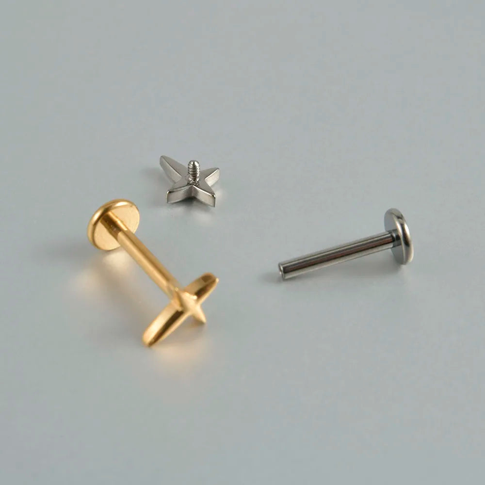 ASTM F136 Solid Titanium Internally Threaded Cross Cz Cartilage Earrings Stud Helix Tragus Lobe Piercing Labret Lip Ring Jewelry