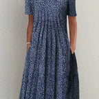 2024 New Spring And Summer Women's Elegant Large Skirt Round Neck Printed Short-sleeved Dress