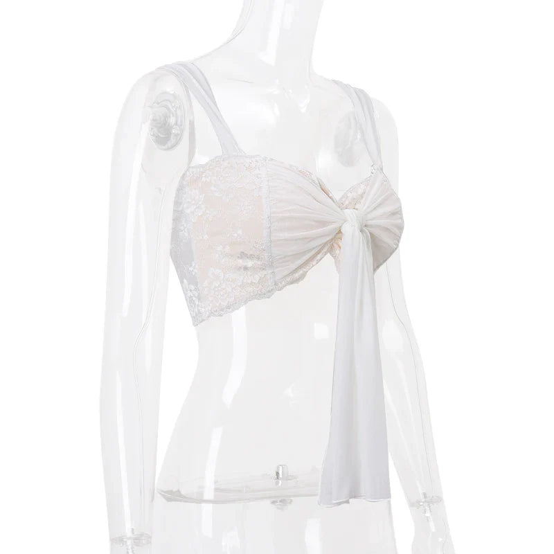 Candyhot Sexy Mesh Perspective Crop Tops Summer Y2K Lace Low cut Slim Strap Top High Street Fashion Nightclub Top Women's Wear