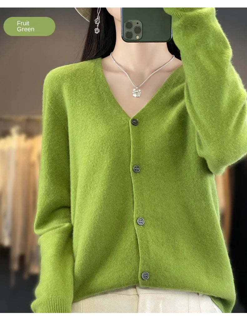 100 Merino Wool Knitted V-neck Sweater Women's Top Loose Korean Version Fashionable Versatile Autumn And Winter Cashmere Sweater