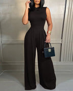 Elegant Women Wide Leg Long Juumpsuit 2024 Spring Summer Fashion Printed Sleeveless Casual Holiday Bodysuits Jumpsuits Trousers