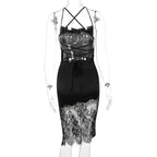 Dulzura Lace Patchwork Satin Mini Dress Women Bodycon Sexy Lace Up Backless Short Dress Party Elegant Clothes Birthday Evening