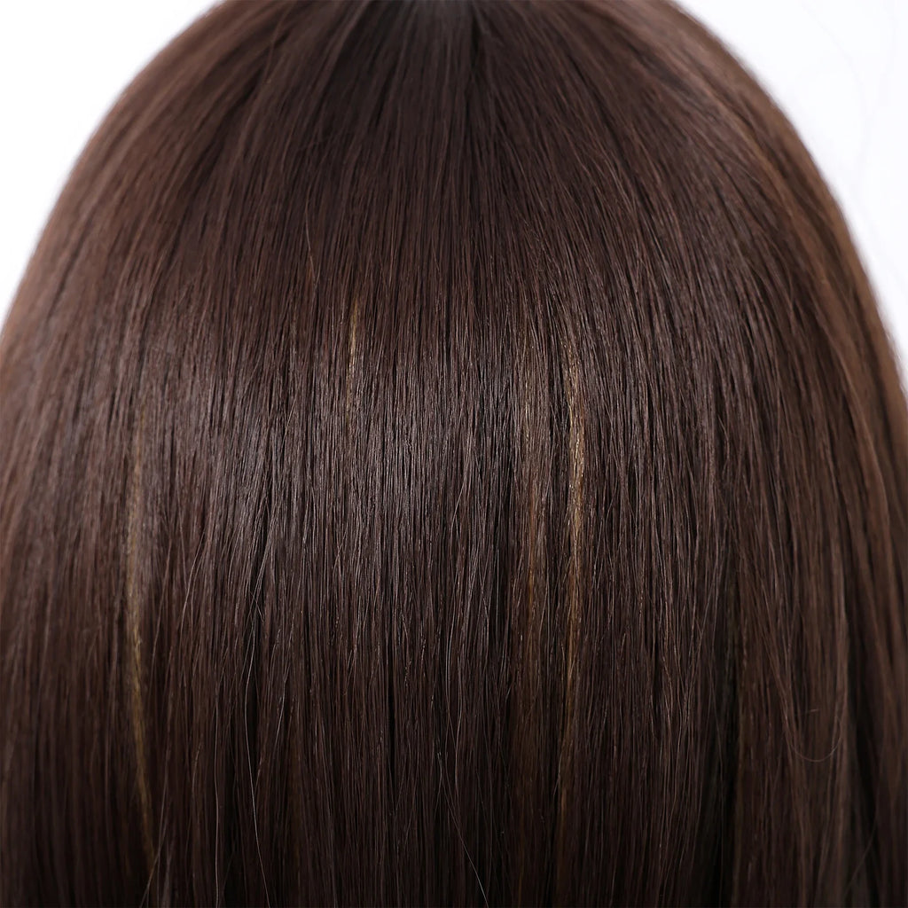 Brown Blonde Highlights Wigs Medium Length Wavy Synthetic Wig With Bangs Natural Body Wave Hair For Women Daily High Temperature