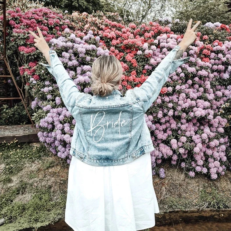 Bachelorette Jean Jackets Hen Party Gift Custom Bride Denim Jacket Pearl Mrs Outerwear Bridesmaid Personalised Coats Wedding Day
