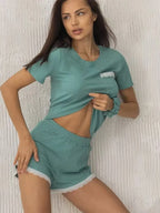 2025 New Women's Pajama Sets Pj Shorts Short Sleeve Lounge Wear Set Soft Comfy Stretch Casual Summer T-Shirt Shorts Fashion Hot
