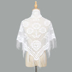 2024 White/Black Catholic Woman Spanish Style Lace Tassel Church Veil Head Covering Long Veil Floral Scarves Wedding Accessories