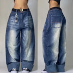 2000s Baggy Jeans Women New Harajuku Hip Hop Wing Print Oversized Jeans Gothic High Waist Wide Leg Pants Men Trousers Streetwear